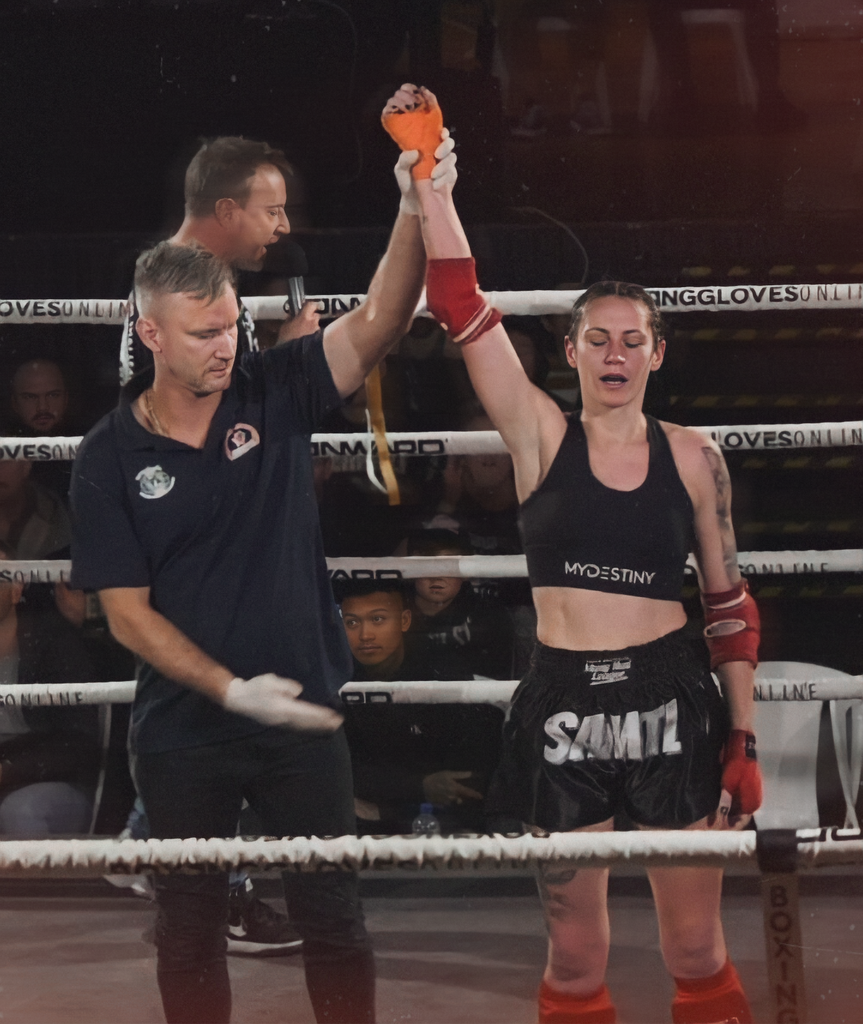Muay Thai Winning boxer in My Destiny sports bra